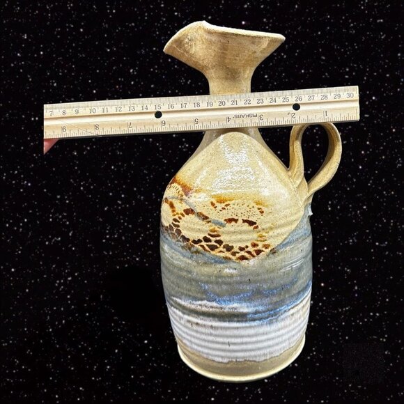 Hand Trown Pottery Jug Pitcher Hand Made Signed Blue Stoneware Vintage 11”T 6”W - Picture 11 of 16